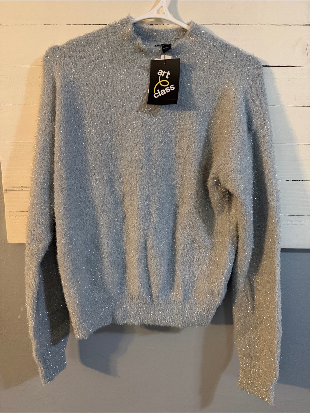 art class Silver Sparkle Crewneck Sweater - Light Gray Metallic